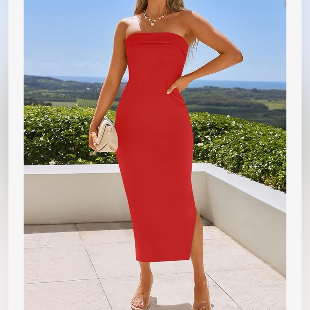 Elegant Strapless Red Dress